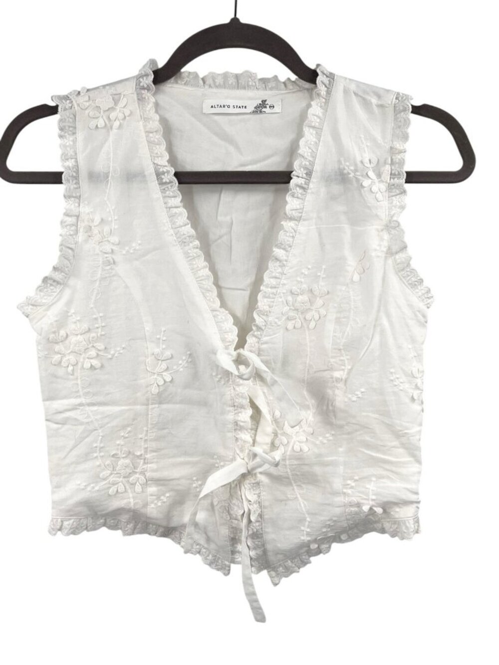 ALTAR'D STATE Women's White Sleeveless Floral Embroidered Tie Front Vest XXS - Picture 1 of 5
